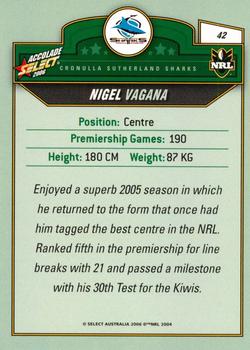 2006 Select Accolade #42 Nigel Vagana Back